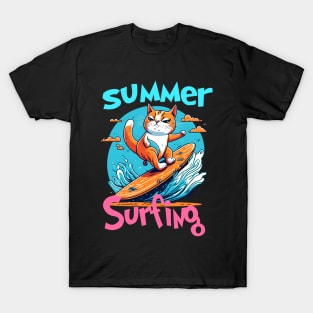 Cat Surfing Funny T-Shirt